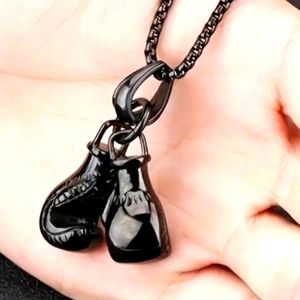 Boxing Gloves Necklace Set Black Boxer Gloves Quality Alloy Tarnish Free NEW!